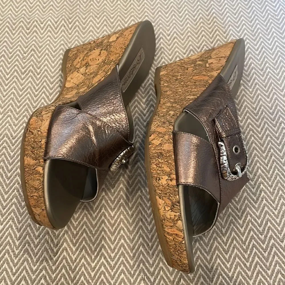 Brighton Woman’s Wedge Metallic Cork  Platform Sandals